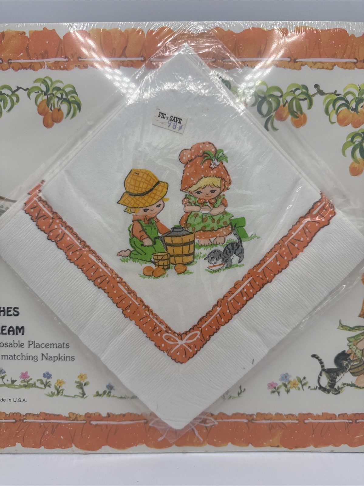Peaches ‘n’ Cream Disposable Placemats And Matching Napkins Set Of 12 New Vtg