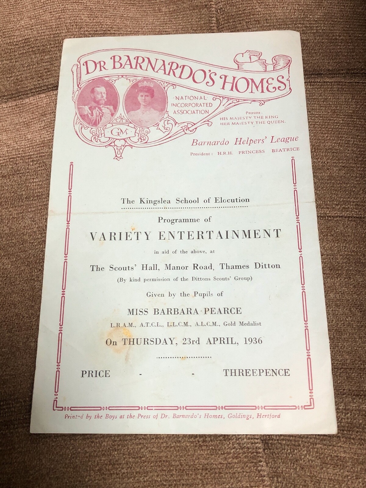dr barnardo’s homes programme of variety 1936