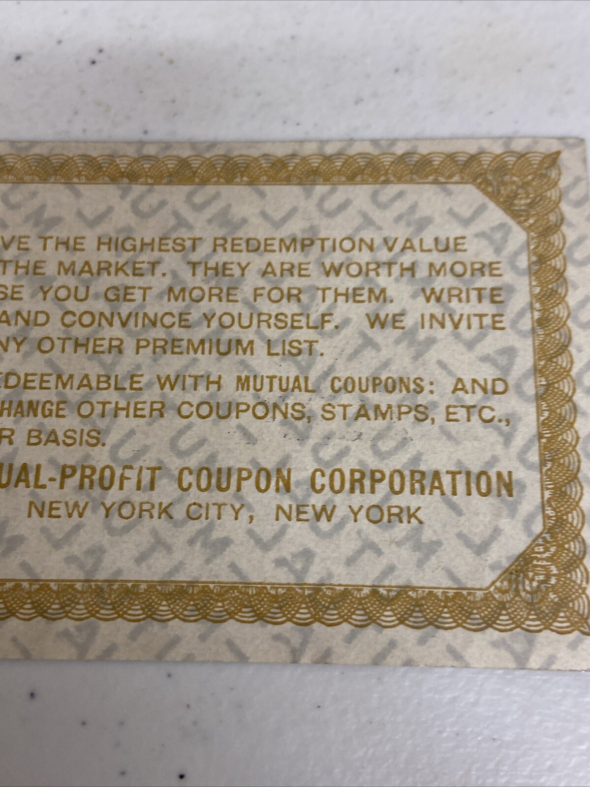 Mutual Profit Coupon Corporation New York City, NY 10 Coupons Cigar Store
