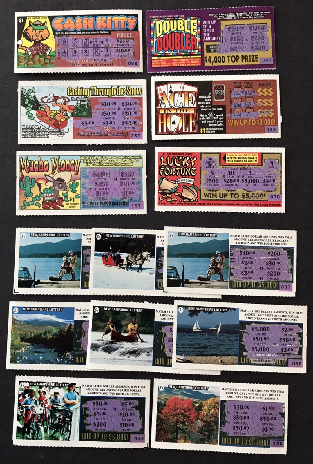 New Hampshire Instant Lottery Tickets, from 1980s- early 2000s ,no cash value