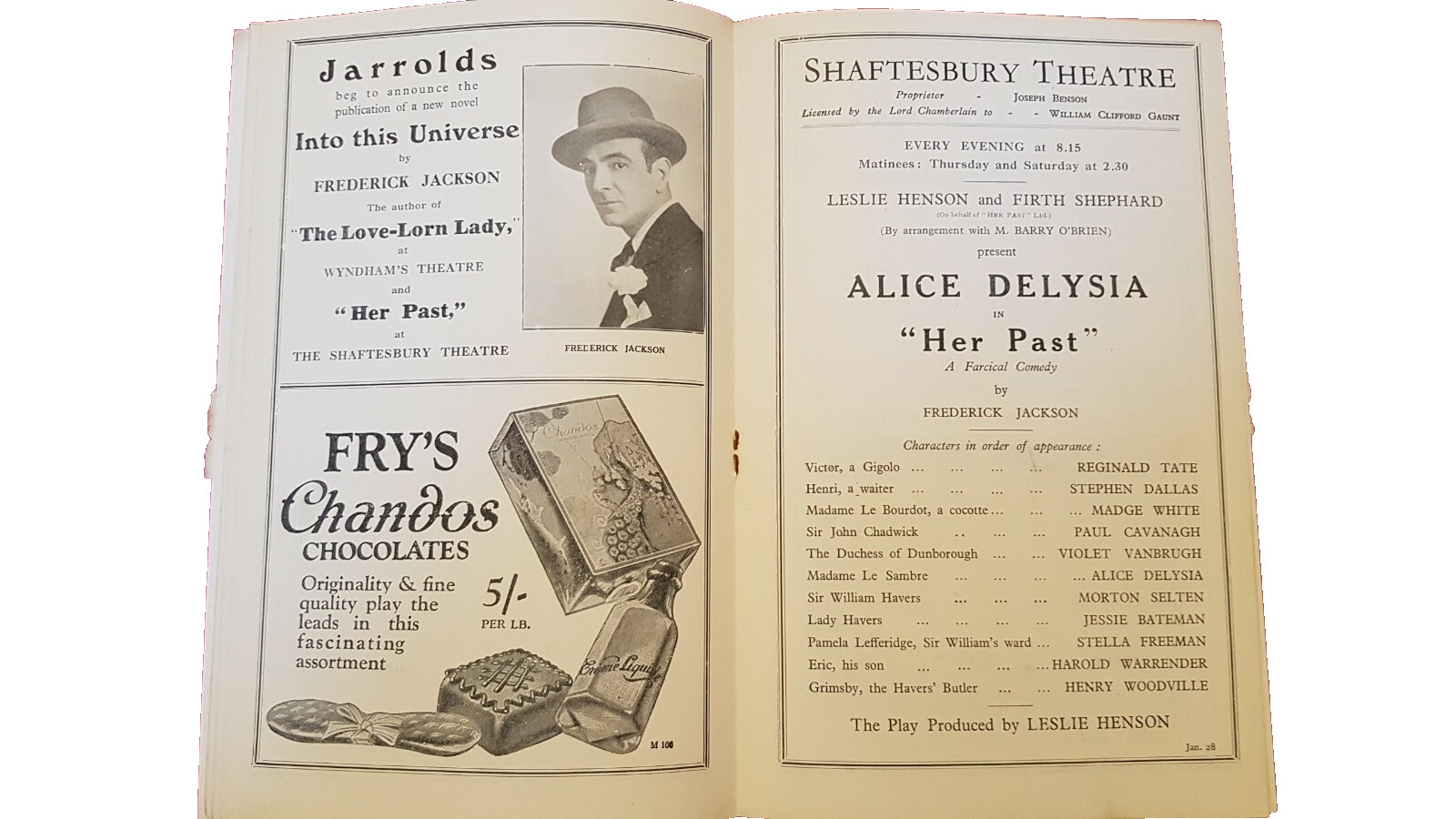 1929 Theatre Programme Her Past – Alice Delysia Paul Cavanagh Violet Vanbrugh