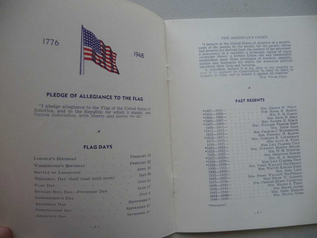 DAUGHTERS OF THE AMERICAN REVOLUTION OAKLAND CALIFORNIA CHAPTER 1948 YEARBOOK