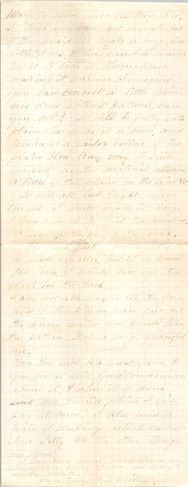 1878 Letter from A.E. Miller Amherst MA to Amelia S. Guild Heath MA Dress Cloak