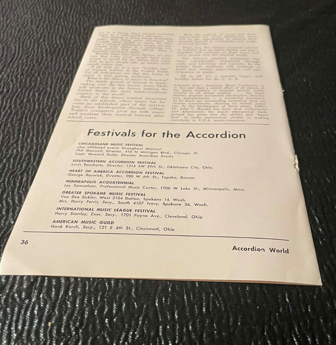 Sam Fox JH Sedlon Pancordian Festival List Ad 1956 Accordion World Magazine