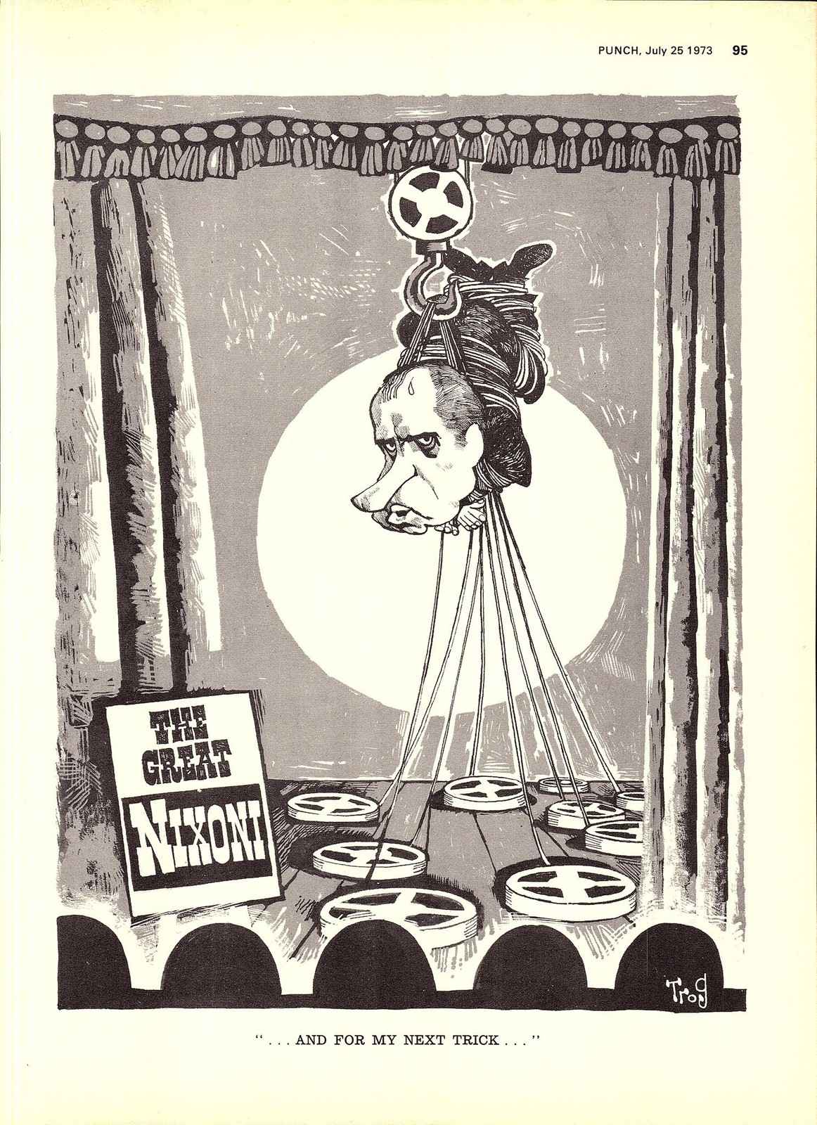 Original 1973 Punch TROG Cartoon Print NIXON Tapes ‘…And for my Next Trick…’