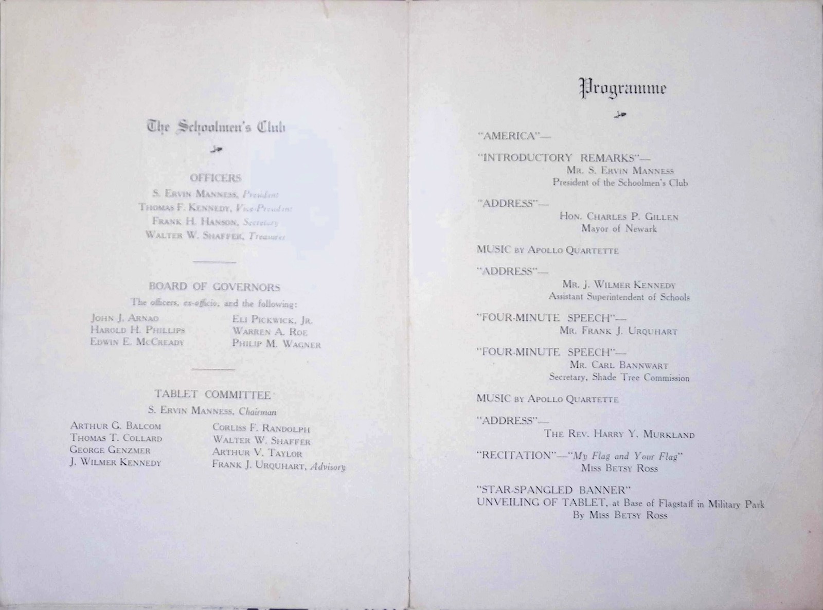 Unveiling Exercises Programme Commemorative Tablet c1900 Civic Pamphlet