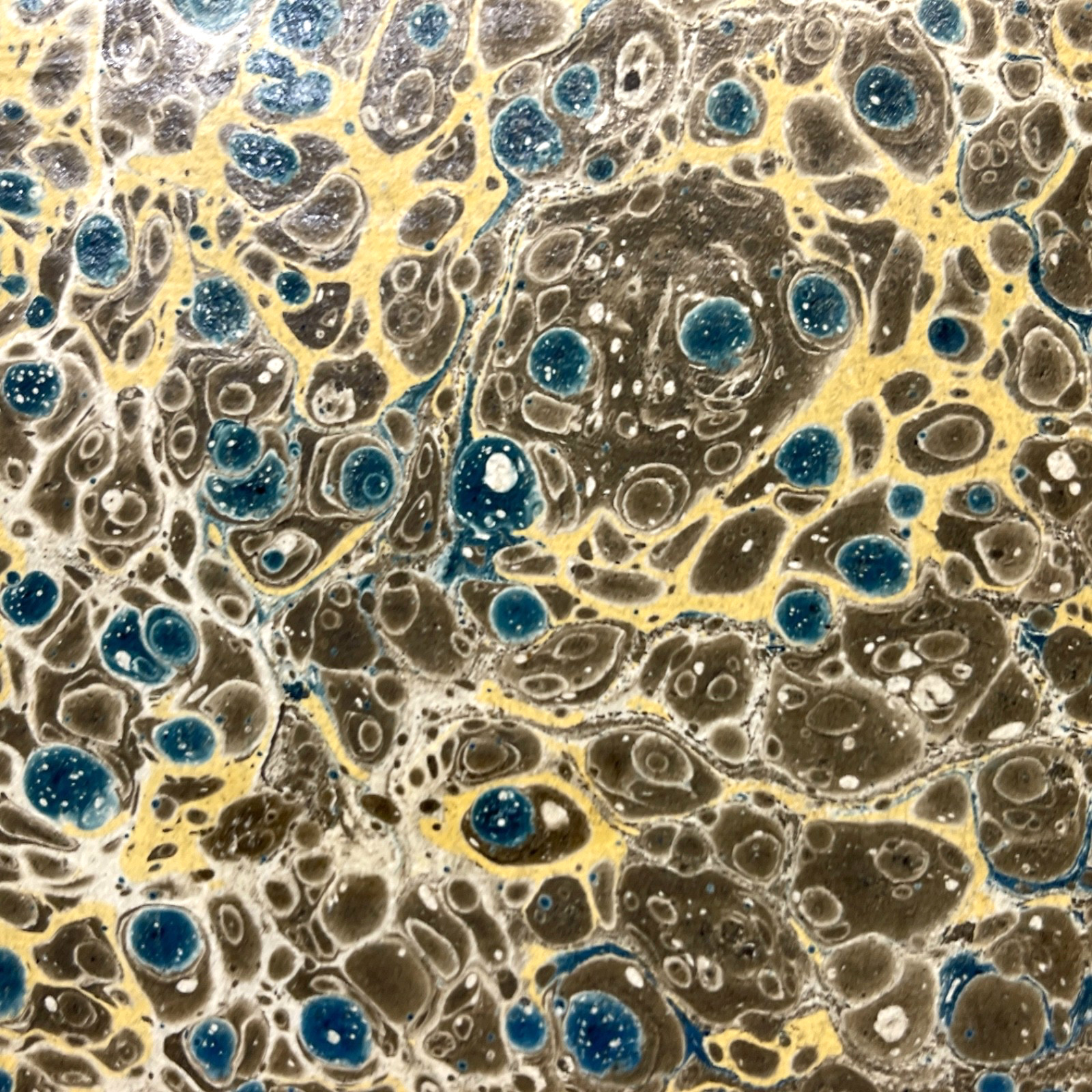 Antique Marbled End Papers Pair 1800s Bookbinding Blue Brown Beige White