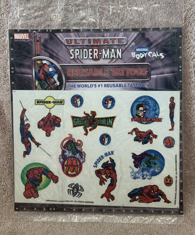 51 Pc Lot 2002 Marvel SPIDER-MAN Reusable Tattoos (3 Packages) – NEW