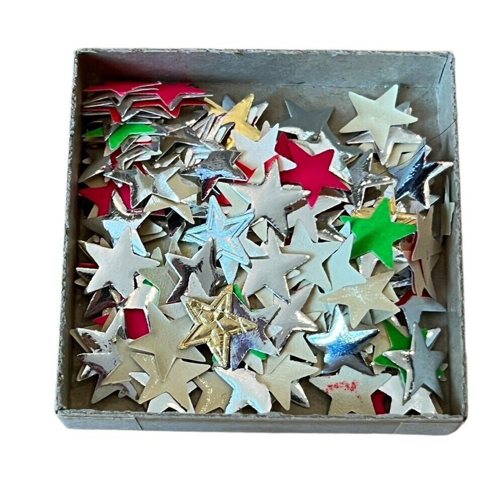 Vintage Dennison Seals Gummed Labels Box Star Unused Sticker Green Red Silver