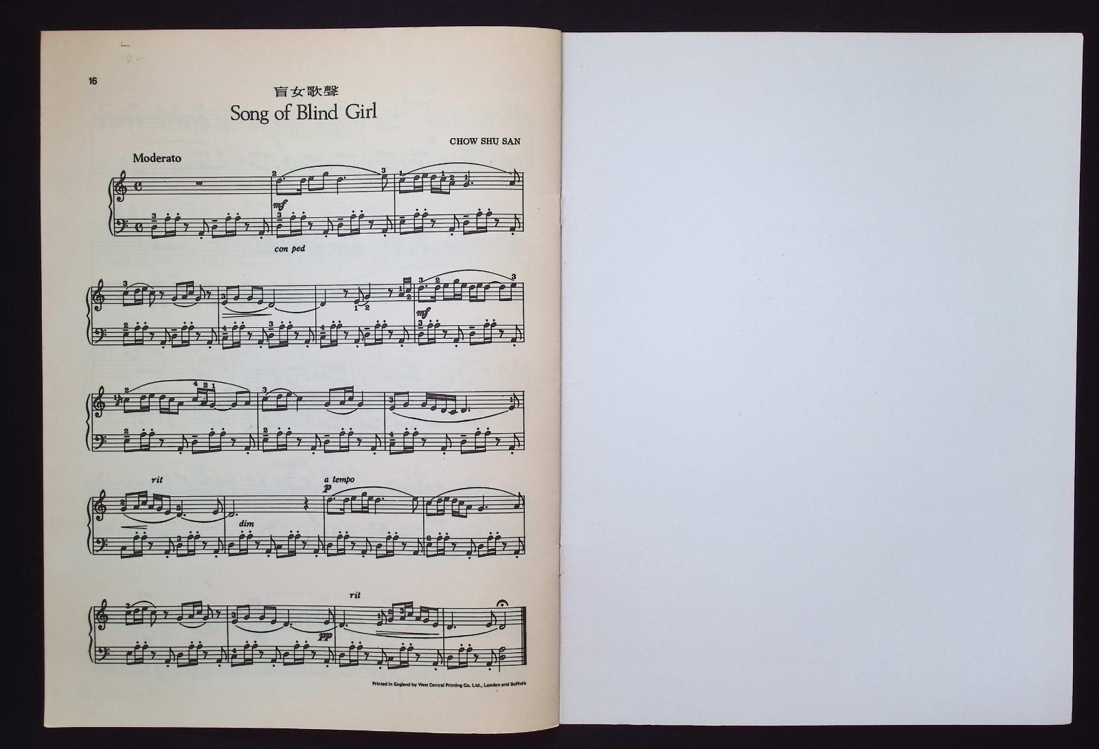Chinese Short Pieces for Piano by Chow Shu-San, 1973 Paterson’s Publications