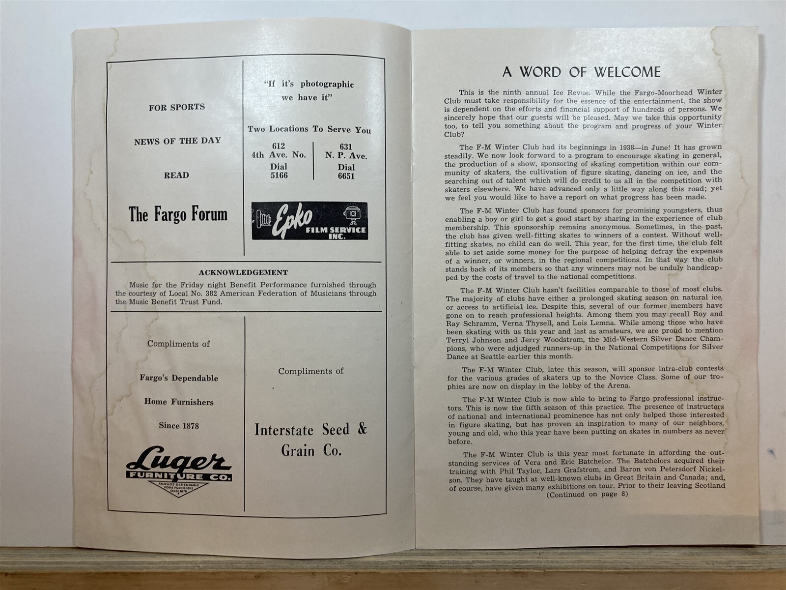1951 Fargo Moorhead Winter Club Jack Frost Ice Skating Revue Program ND MN Vtg