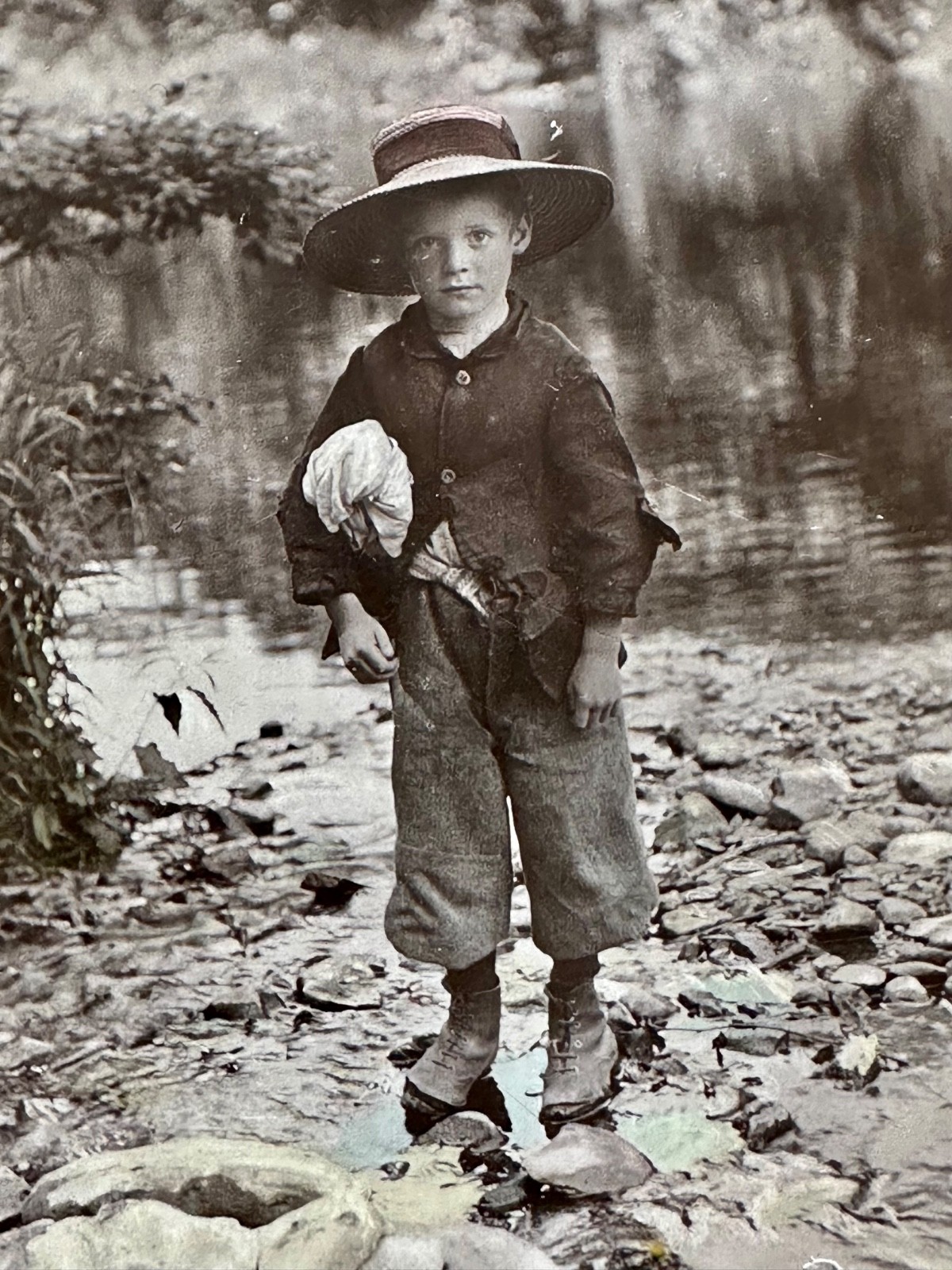 Antique Photo Postcard Poor Boy Going For A Dip c1910 Aristophot Real Photo PC