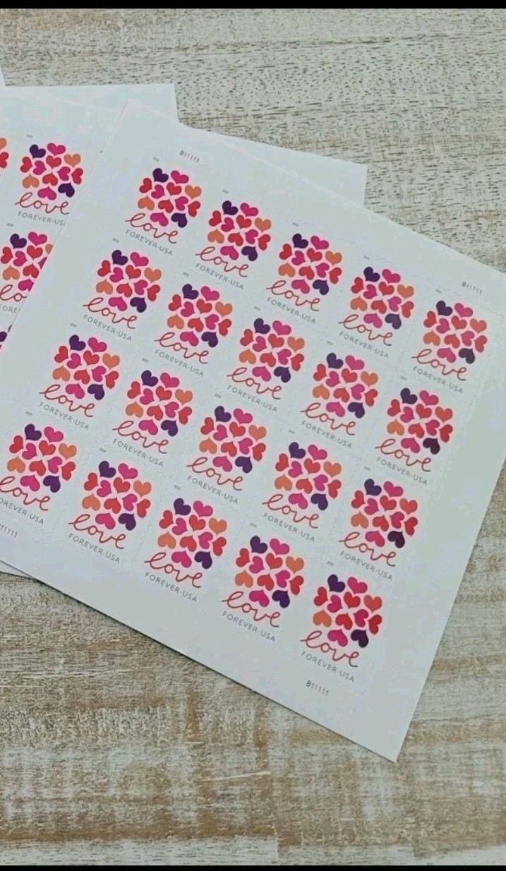 10 Sheets – Love HEART Blossom – first class postage – 200 Pieces Total