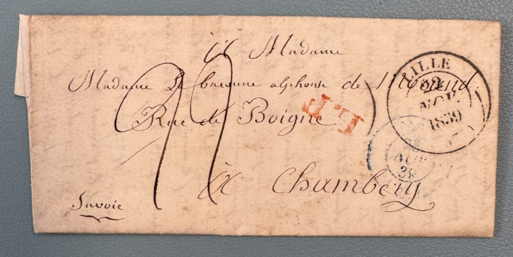 Red Transit Brand LF French Letter s/ Letter From LILLE – CHAMBERY 1839