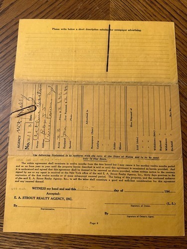 E.A. Strout Realty NJ Property Listing 1936 Burlington Co. Letter & Farm Land