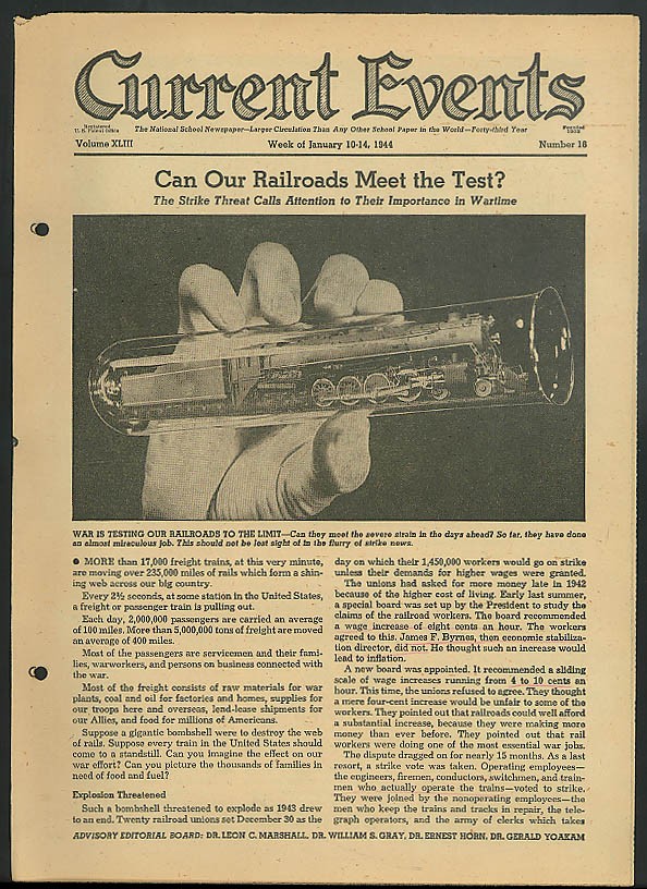 Railroads meet war test; Colombia; War news CURRENT EVENTS 1/10 1944