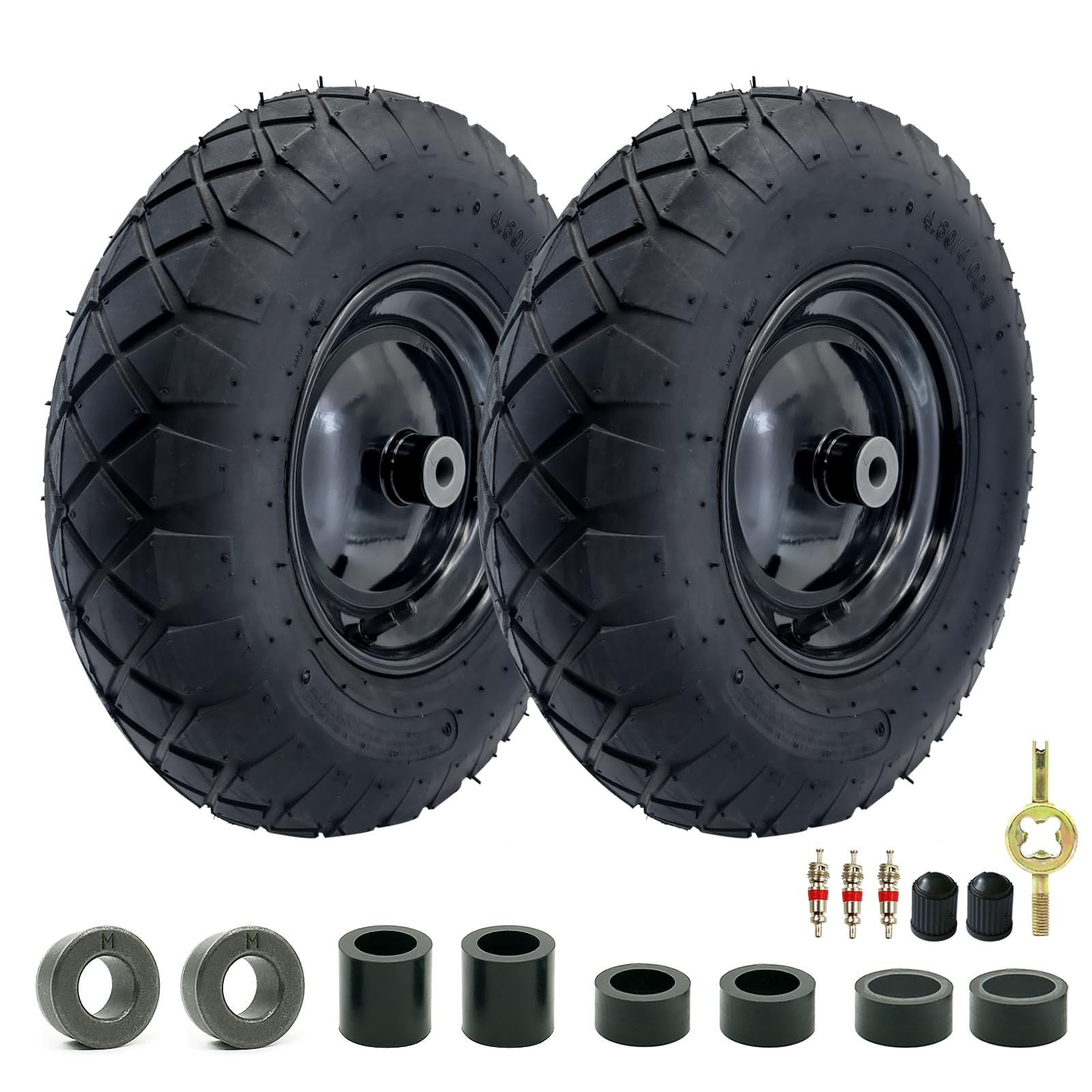 2-Pack of 4.80/4.00-8″Wheels,16″ Pnuematic Tires,Steel Rim and 5/8″or 3/4″ Ax…