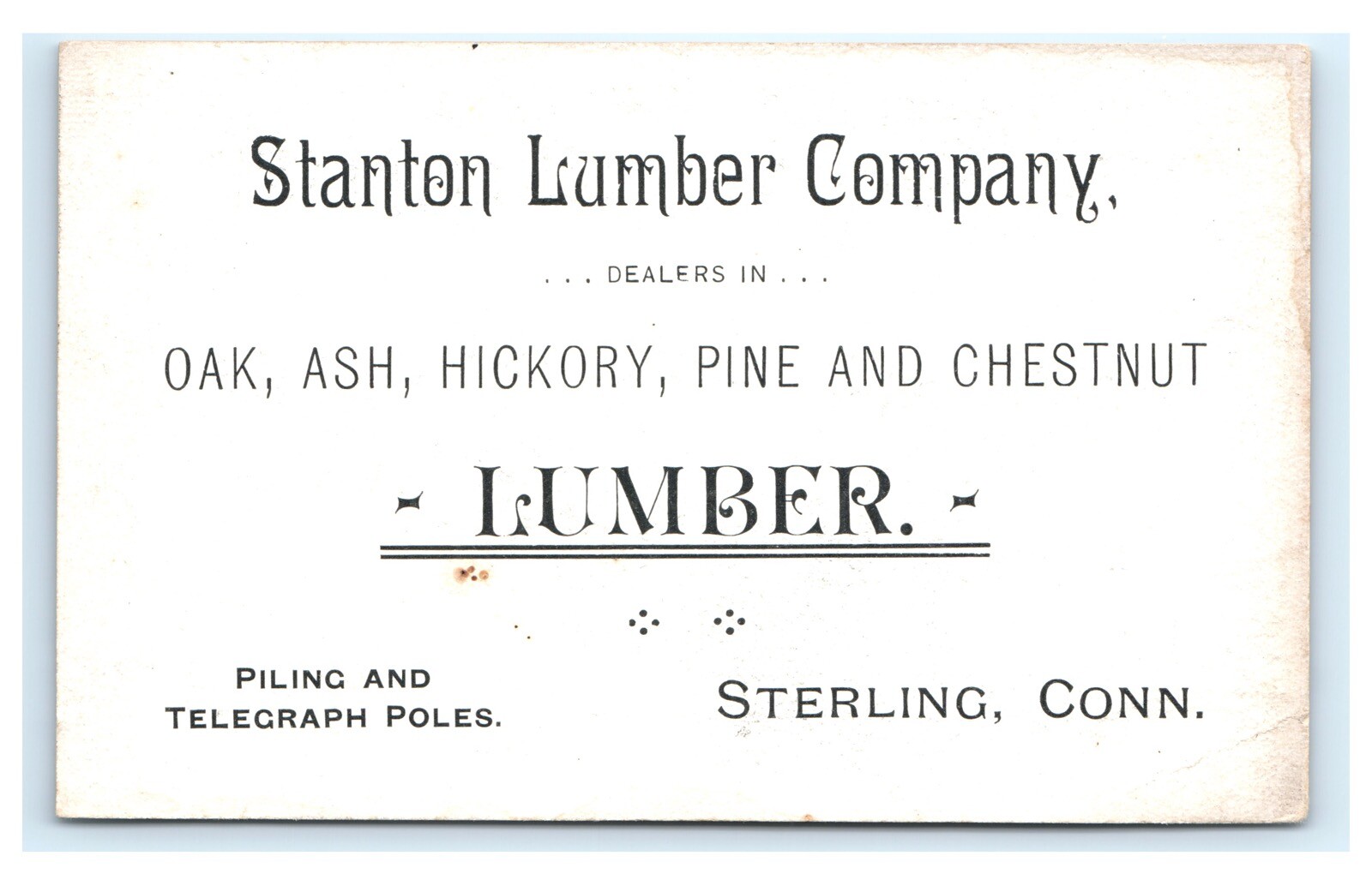 Stanton Lumber Company Sterling CT Double Sided Business Card Oak Chestnut F2