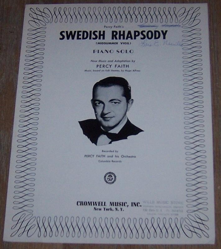 Swedish Rhapsody Midsummer Vigil Percy Faith 1953 Vintage Piano Sheet Music