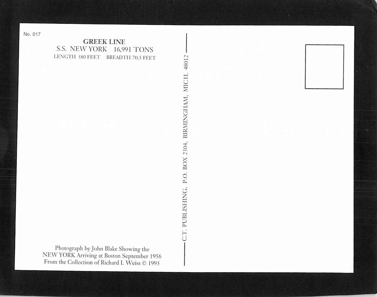 I2350 Transport Ship Greek Line SS New York postcard