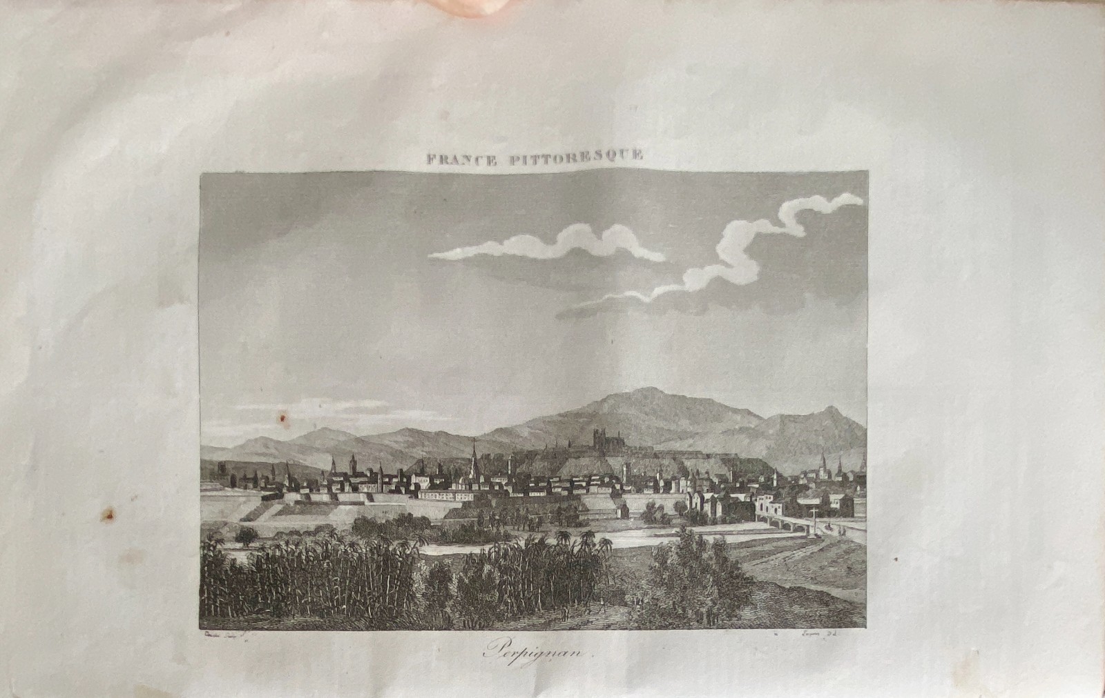 Picturesque France Engraving 1835 View Of Perpignan City, France