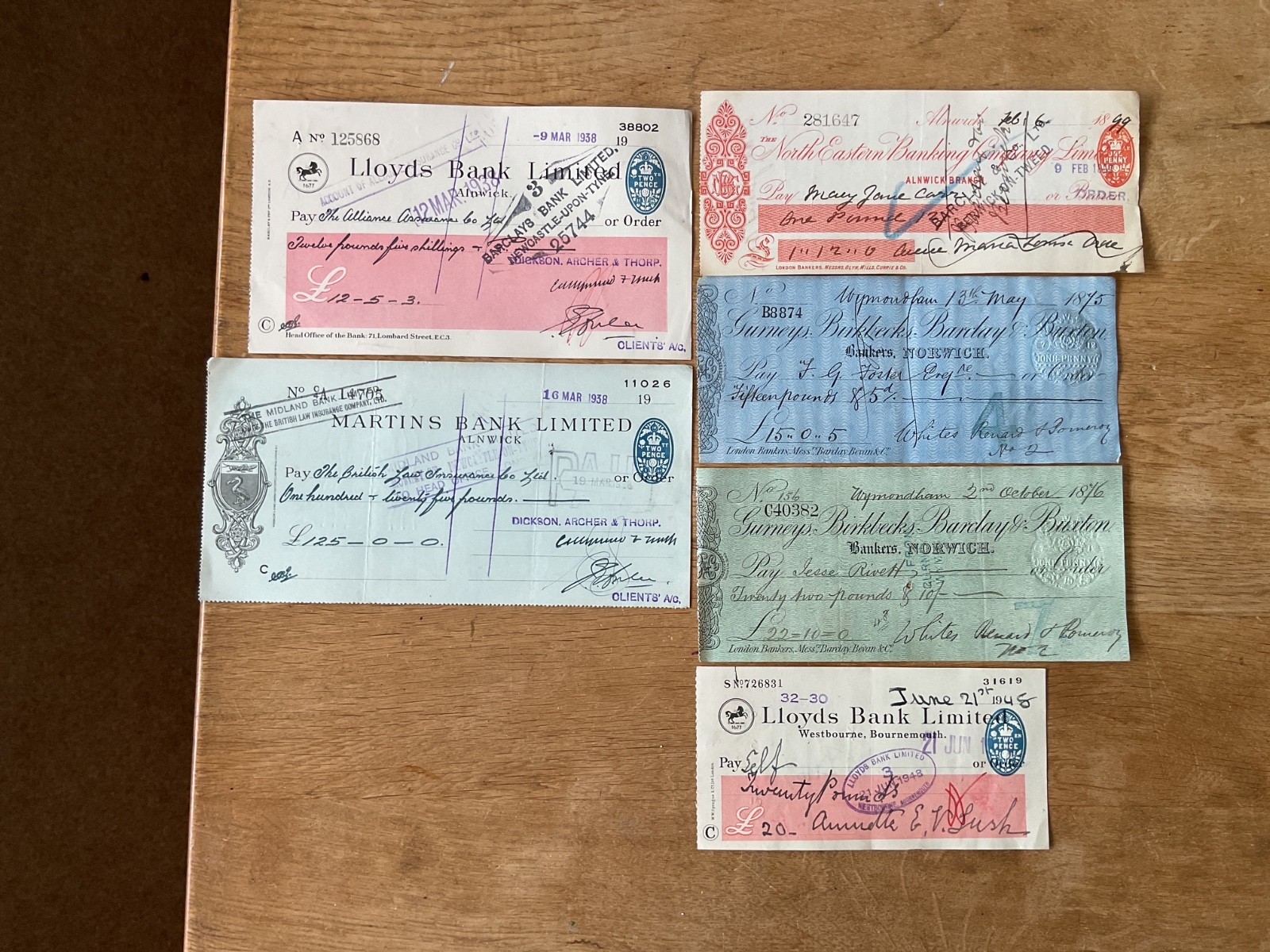 British vintage used cheques 6 items B5347