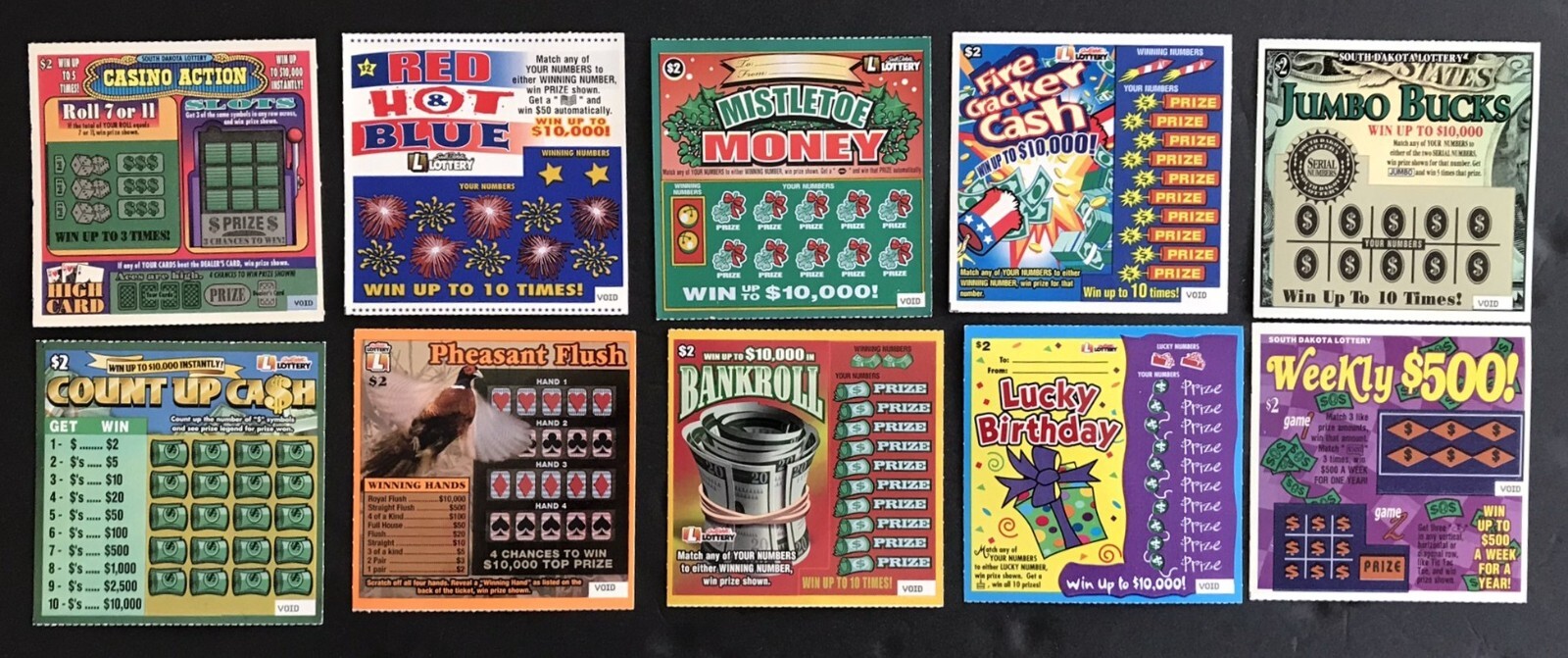 South Dakota Instant SV Lottery Tickets,1980s-early 2000s Lot -2 ,no cash value