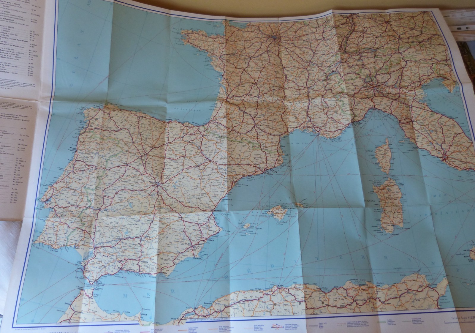 Vintage Folded Road Map of Spain & Southern France By Kummerly & Frey, Bern