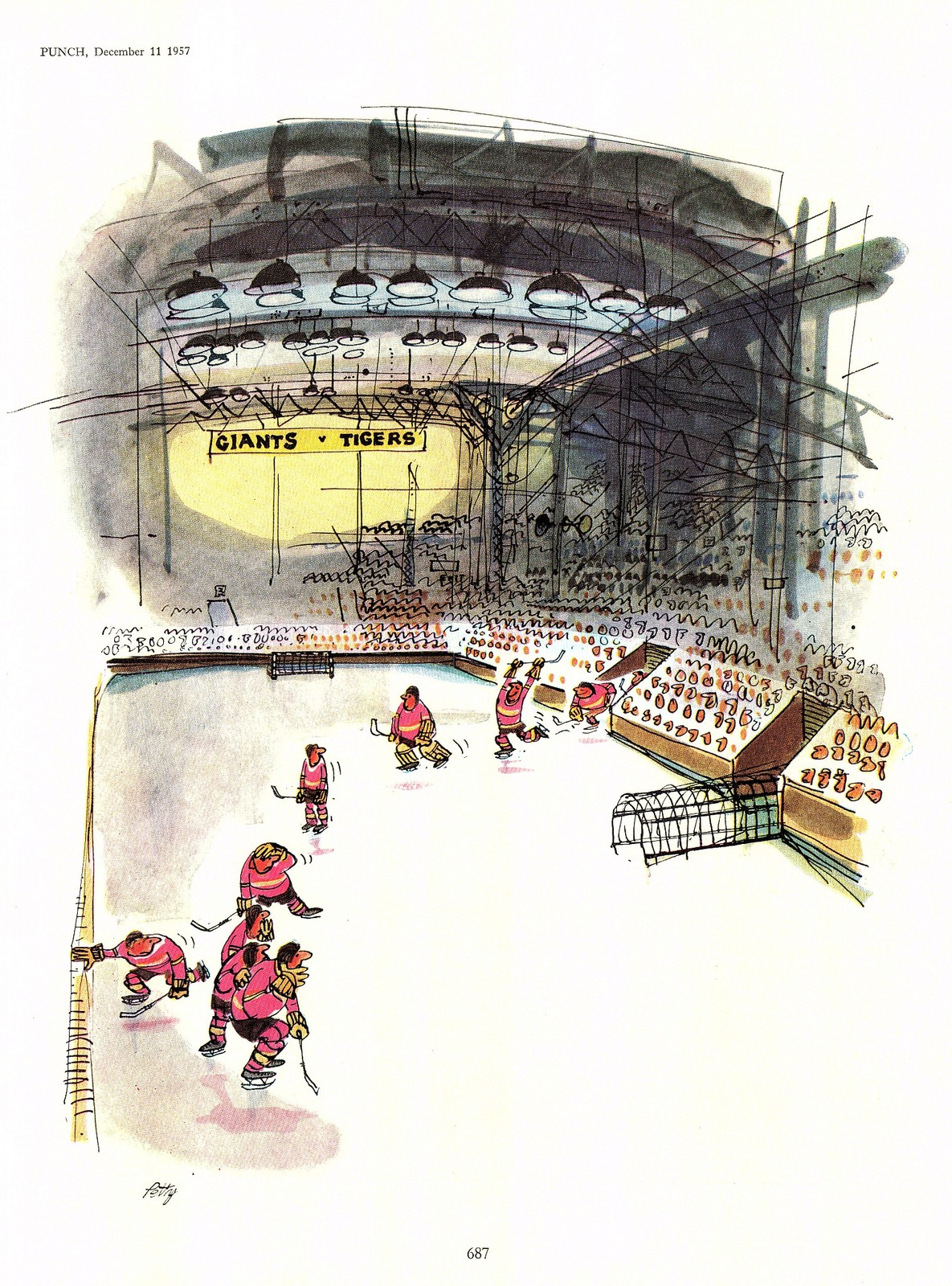 Original 1957 Punch THELWELL Colour Cartoon Print ‘Humane Christmas Fox Hunt’