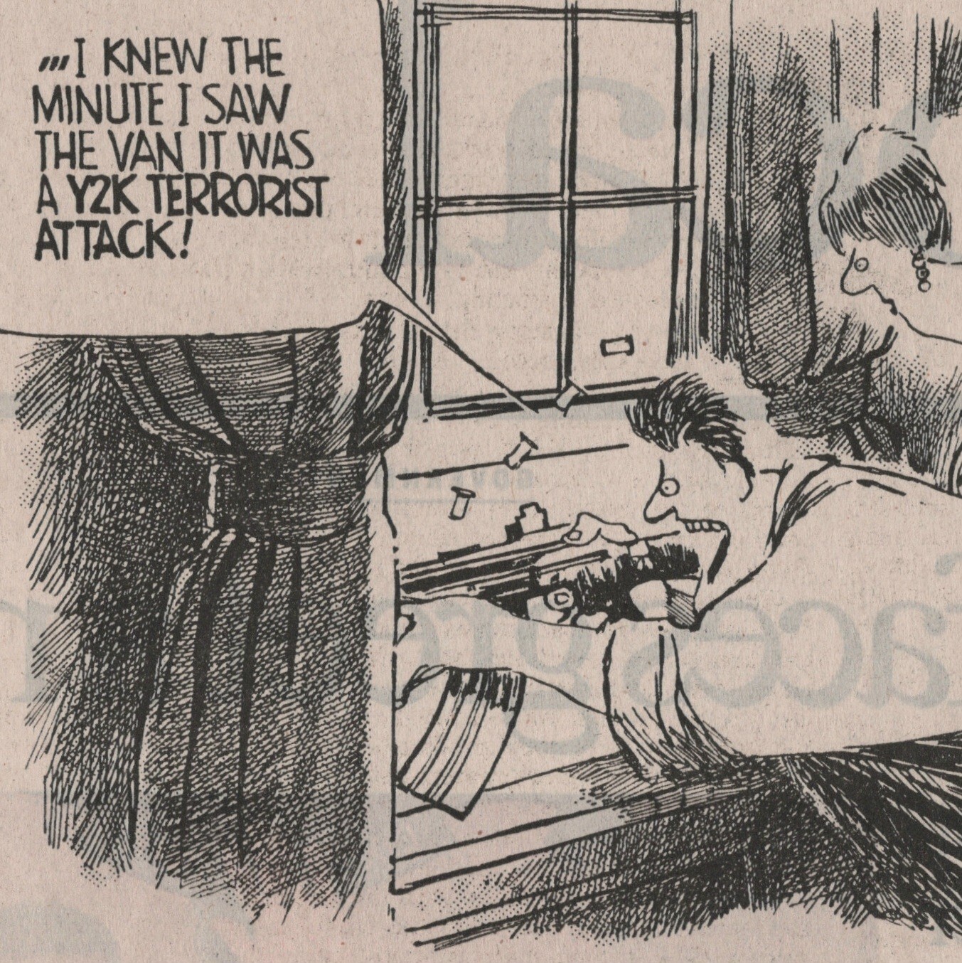 Buffalo News Don Wright Political Cartoon Y2K Terrorist 2000 Old Gun Postman VTG