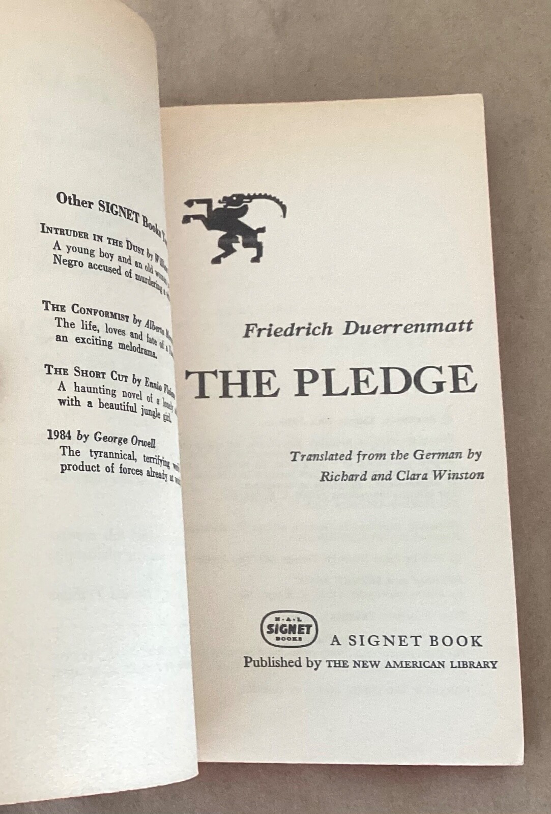 The Pledge Friedrich Duerrenmatt 1960 vintage paperback noir pulp Signet 1st prt