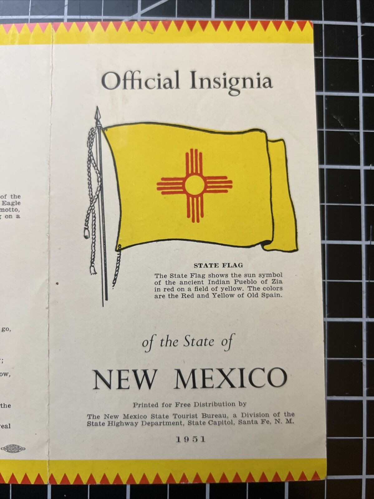 1951 New Mexico Official Insignia State Flag Pamphlet 1950s Edwin Mechem Vintage