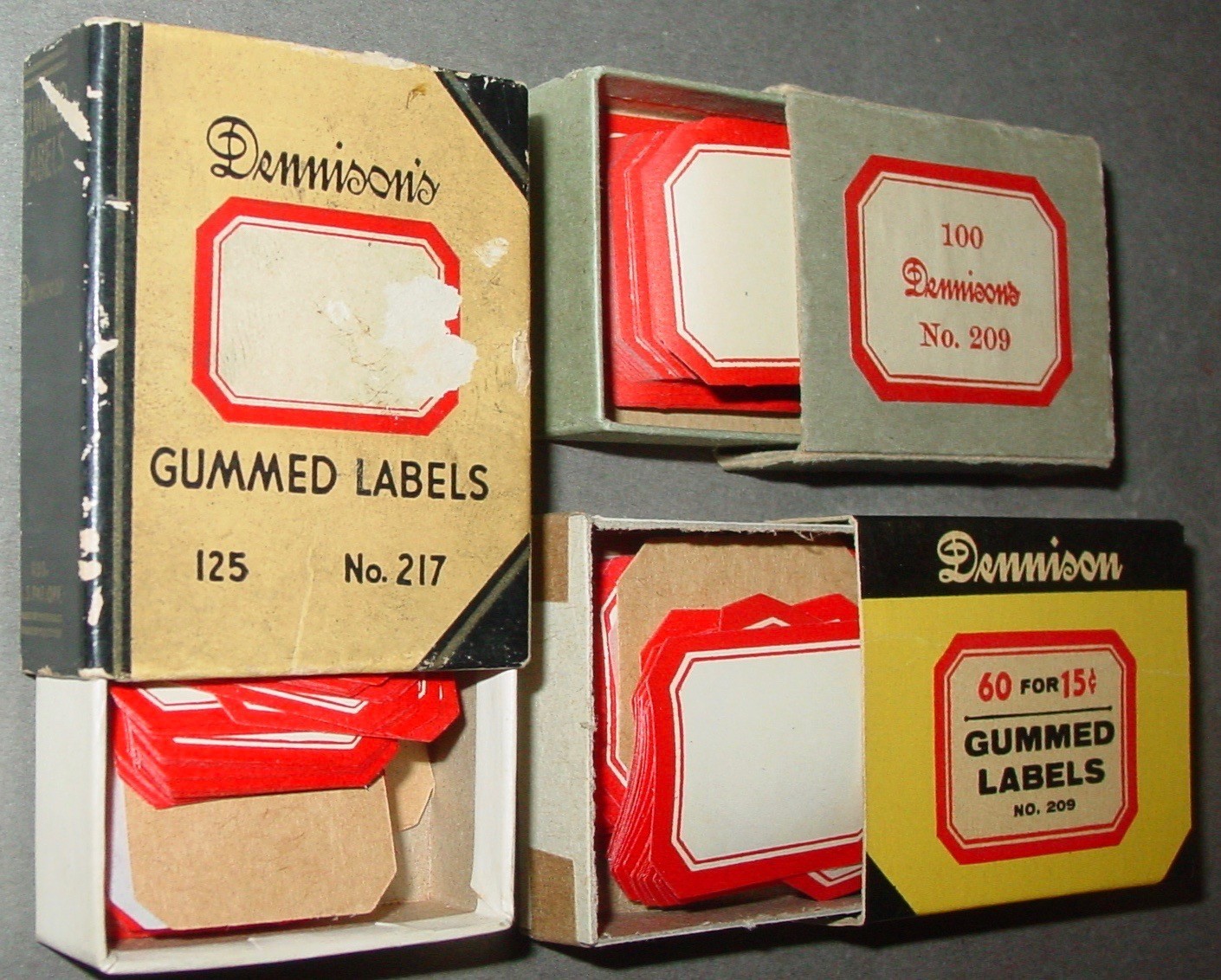 293 Vintage Dennison Gummed Red Border Bottle Craft Labels #217 #209 Mix NOS USA