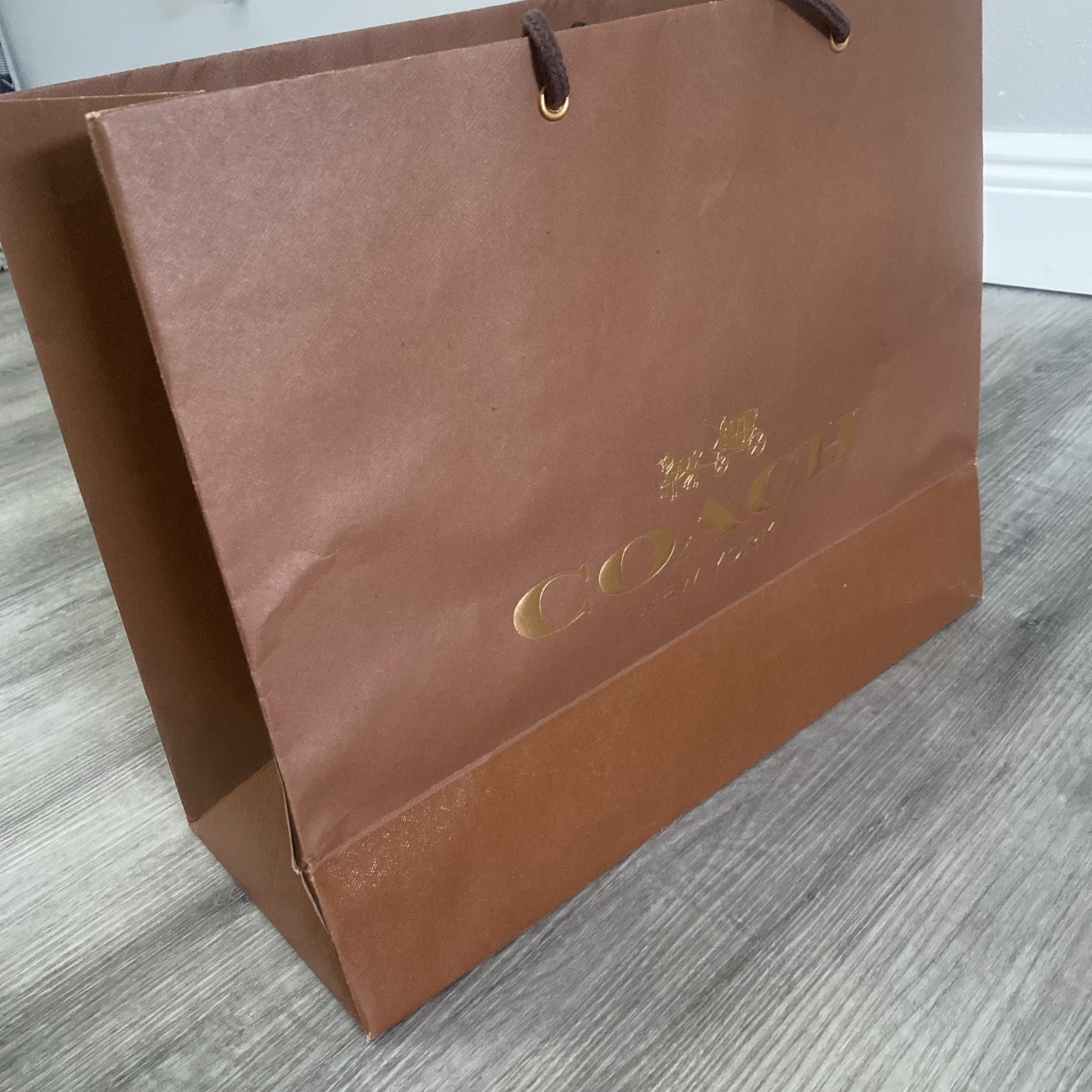 2013 COACH New York Brown With Gold Print Paper Shopping Bag – 13″X16″X6.5″