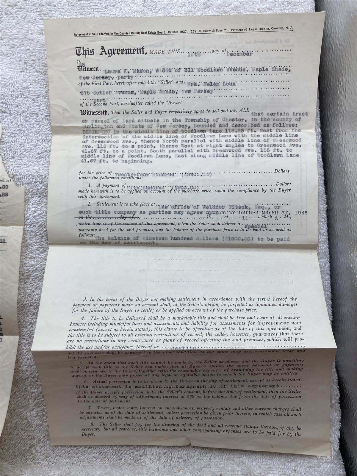 1944 Chester Township Burlington County NJ Woodlawn Lane Real Estate Documents
