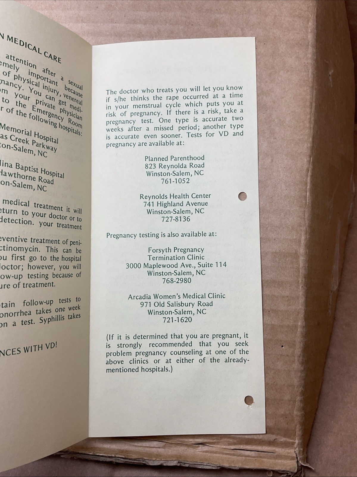1980s What To Do If You’re Raped Winston-Salem Police Brochure Nc B73