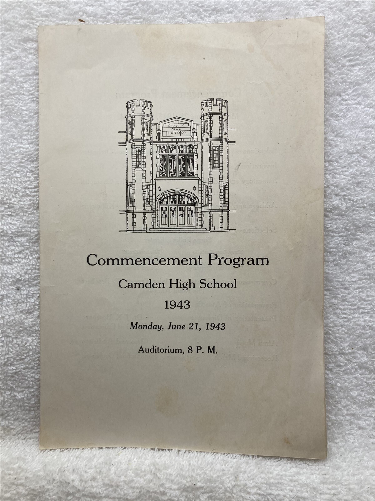 1943 Camden High School Graduation Program New Jersey NJ Vtg