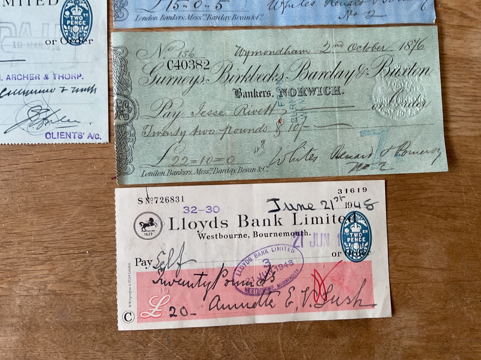 British vintage used cheques 6 items B5347