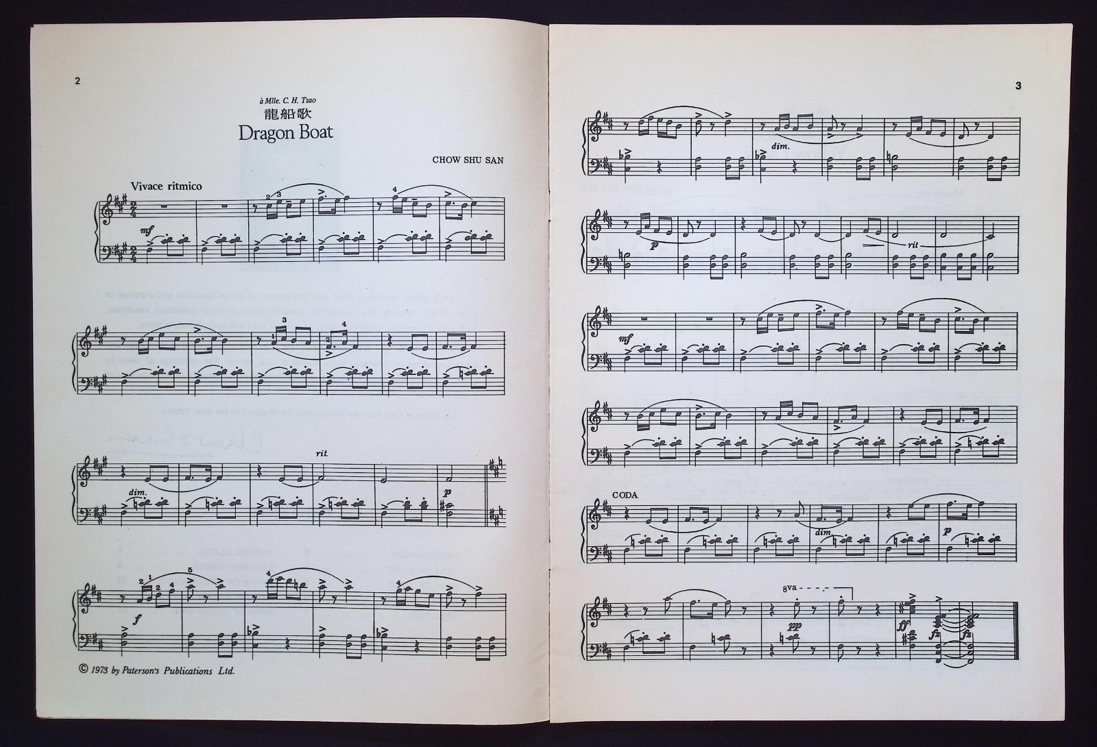 Chinese Short Pieces for Piano by Chow Shu-San, 1973 Paterson’s Publications