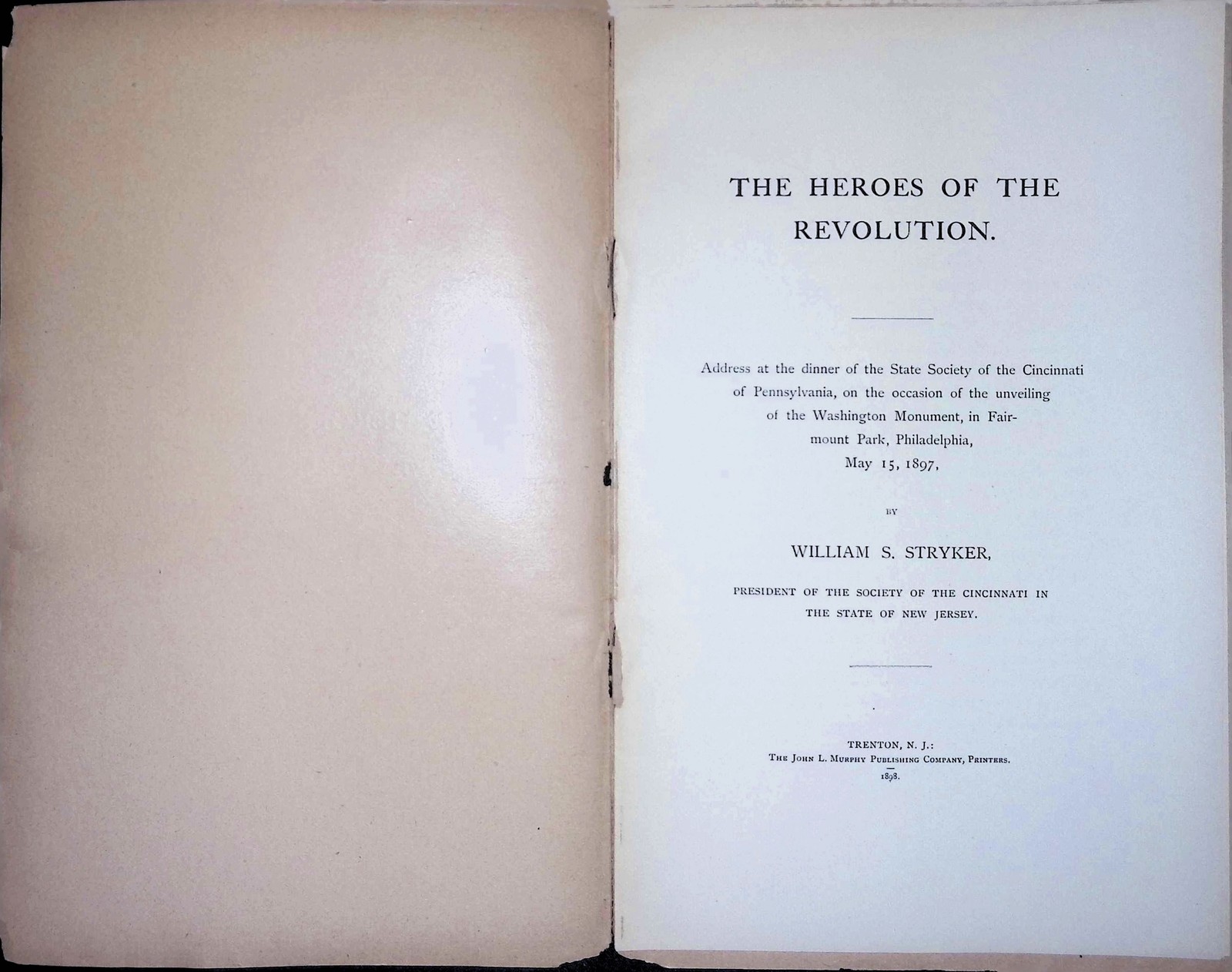 W.S. Stryker Heroes of the Revolution 1898 Title Page Civil War Union Army