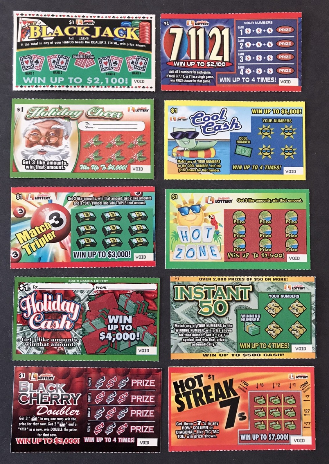 South Dakota Instant SV Lottery Tickets,1980s-early 2000s Lot B-5 ,no cash value