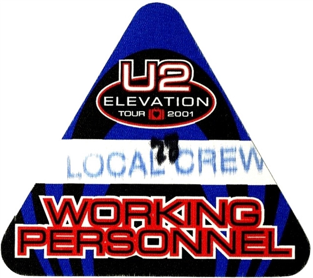 U2 2001 Elevation concert tour issued Working Crew Backstage Pass