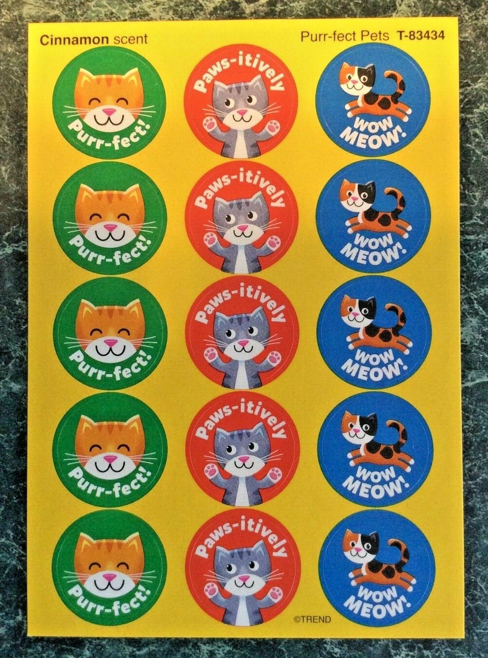 TREND Scratch & Sniff Stinky Sheet CINNAMON SCENT Calico Cat MATTE Stickers