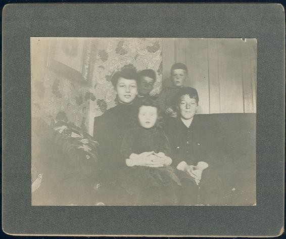 Five Children Two Girls and Three Boys Vintage Mounted Photograph Instant Family