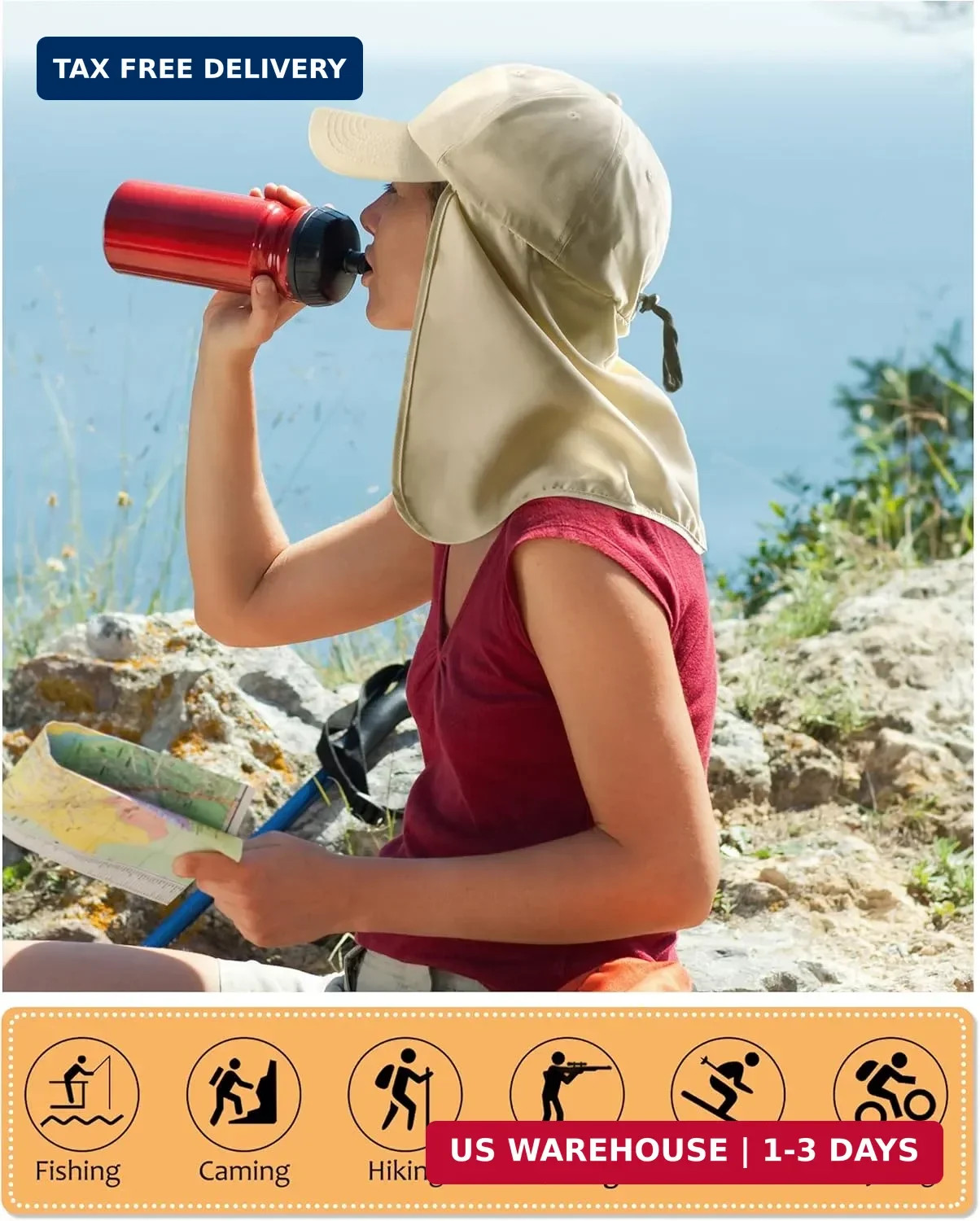 Tirrinia Wide Brim Sun Hat with Neck Flap for Men & Women, Breathable Hiking Fis