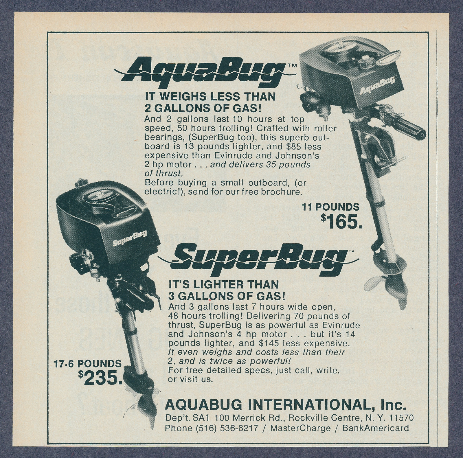 AquaBug SuperBug Outboard Fishing Boat Motor Vintage Print Ad 1976