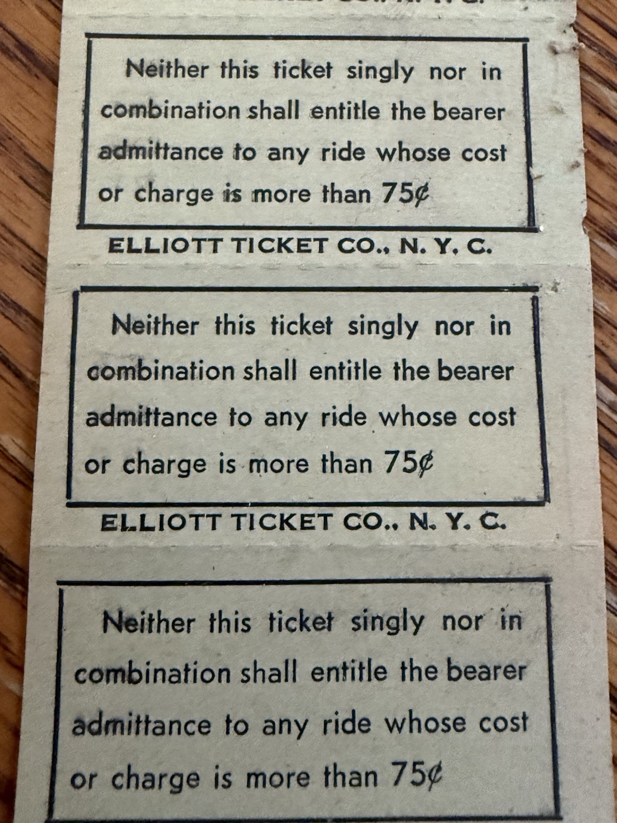 Oceanic Park Asbury Park NJ Boardwalk Amusement Ride Ticket Strip Elliott Co NYC