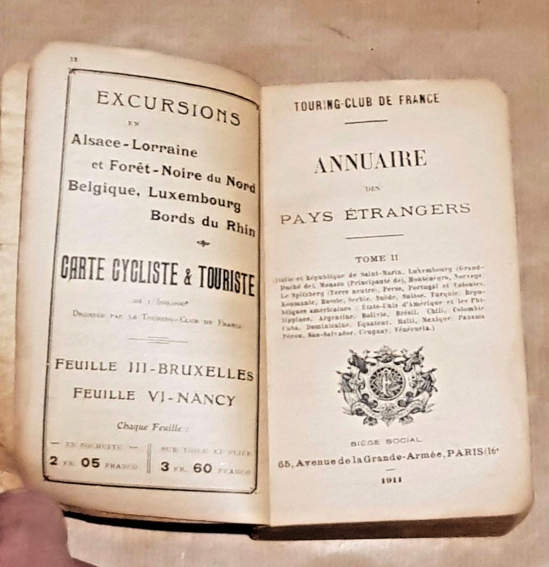 Touring – Club De France Directory Of Foreign Countries Volume II Year 1911