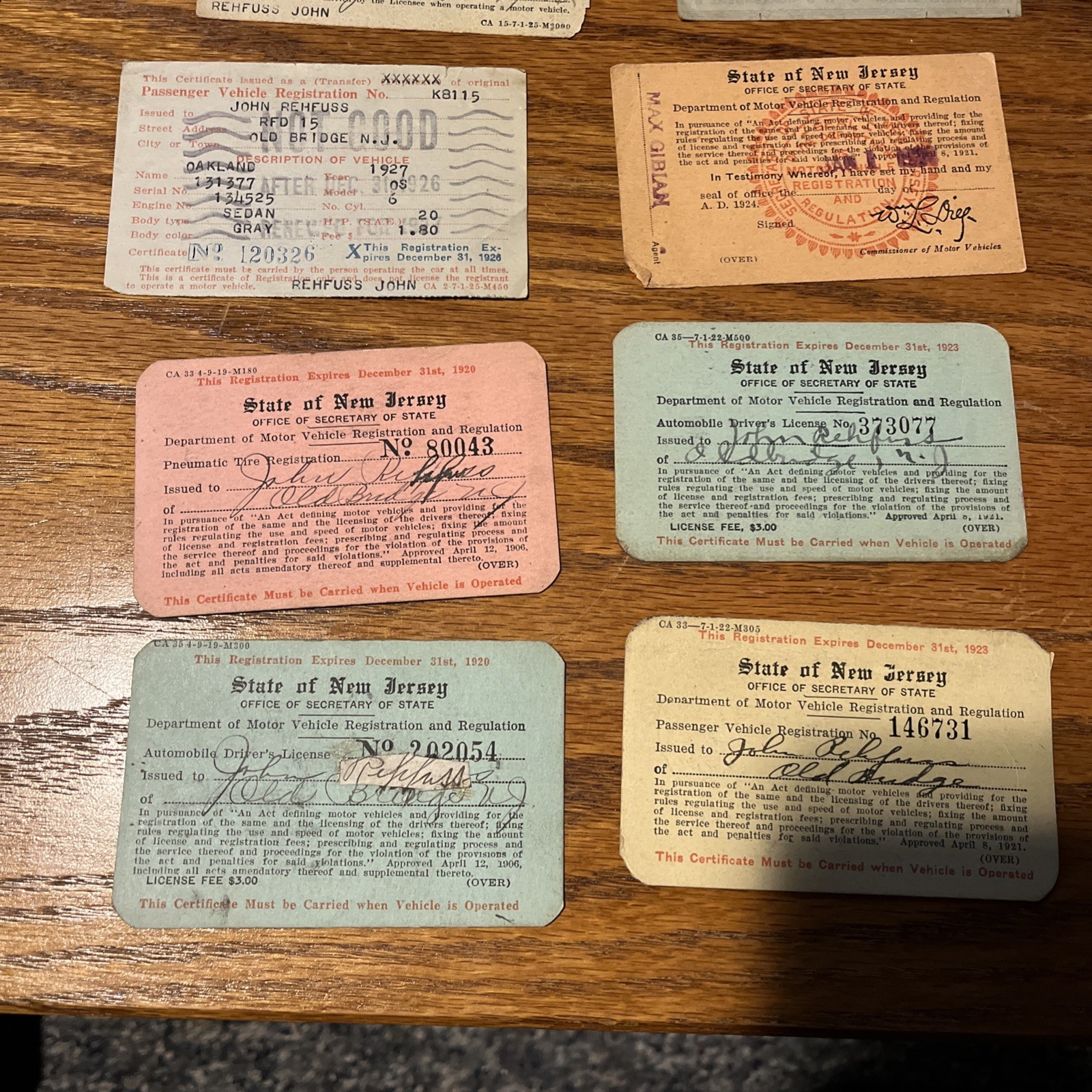1926 New Jersey Auto Driver’s License – mix of 1920s vehicle registration