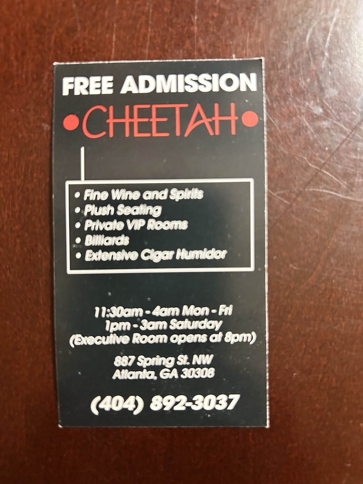 Vintage Atlanta ~ CHEETAH ~ RARE Complimentary Admission – Legendary Strip Club